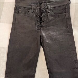 rag & bone Black Leather Lace-Up Skinny Jeans